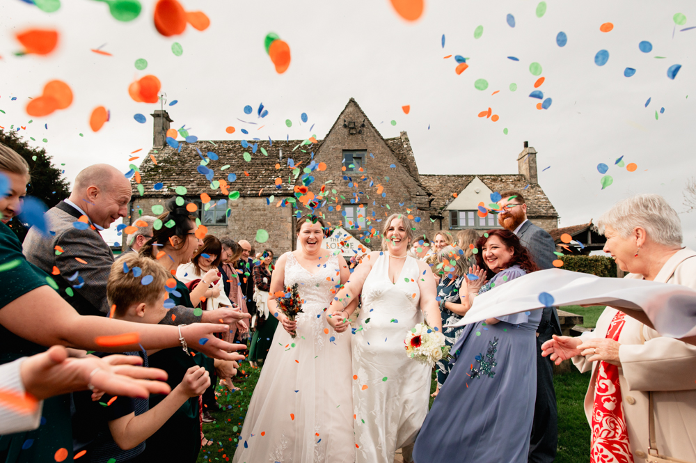 colourful confetti old lodge  wedding cotswolds
