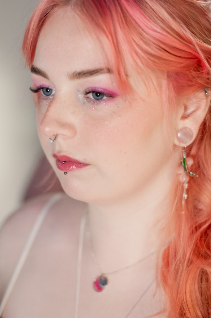 bride with red hair and pink makeup 