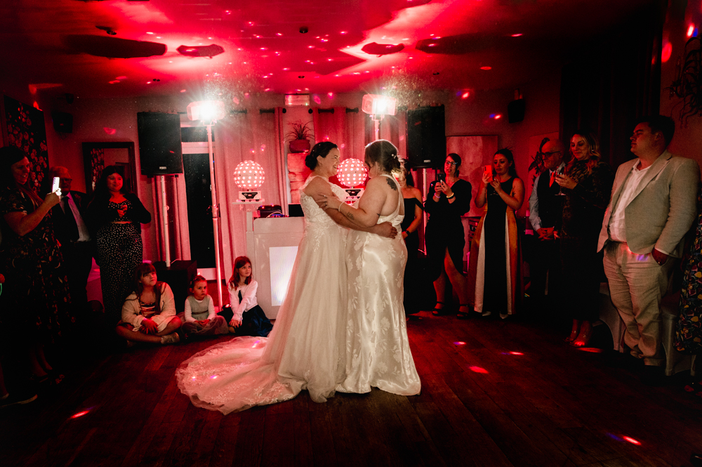 two brides dancing wedding old lodge stroud