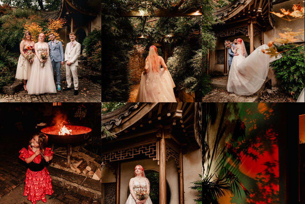 bride and groom dramatic night courtyard matara centre cotswolds