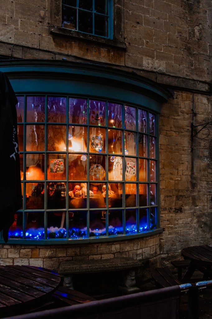 Christmas pub window england