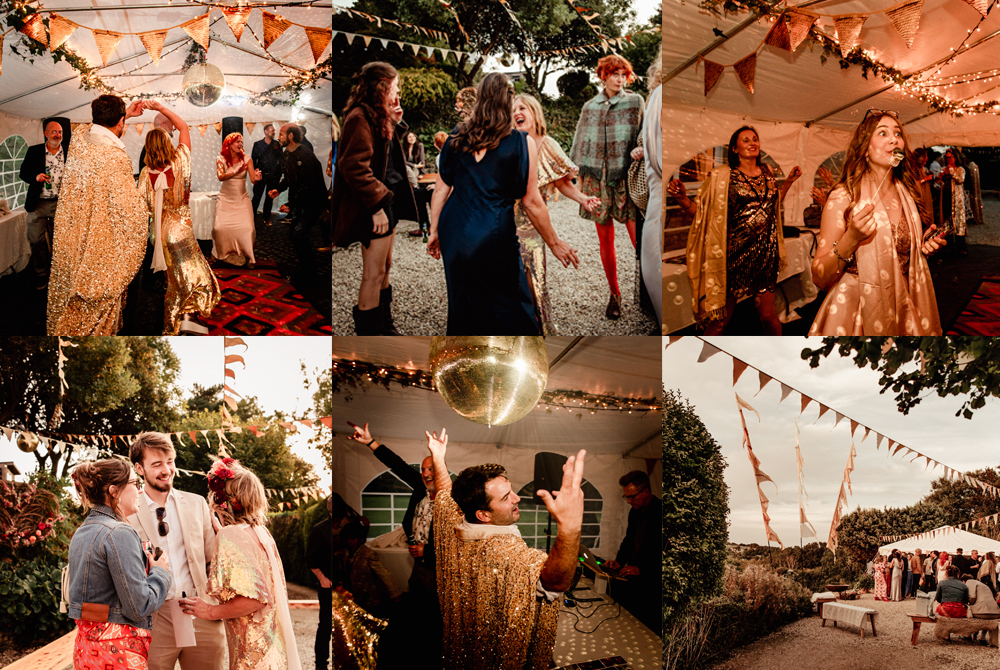 candid photos of guests having fun festival wedding cotswolds
