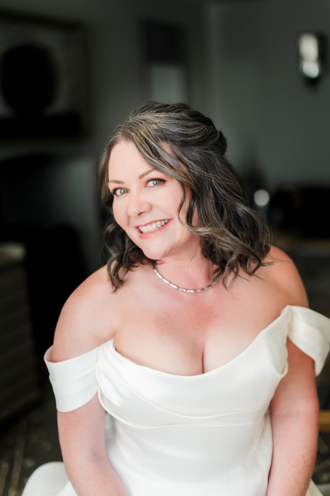 older bride with grey hair portrait