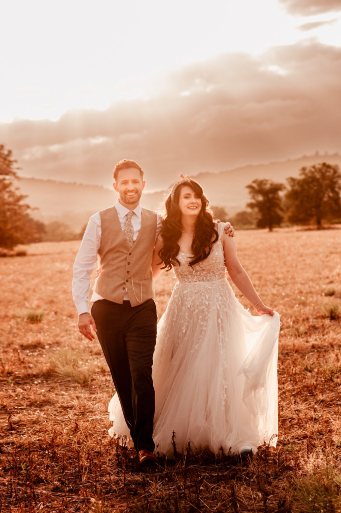 sunset portrait bride and groom 