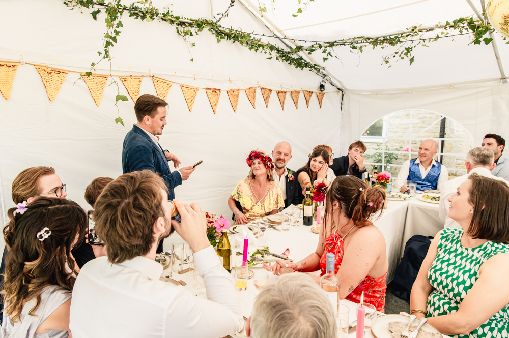 wedding speeches marquee colourful