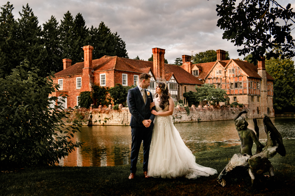 bride and groom portrait Birtsmorton court wedding