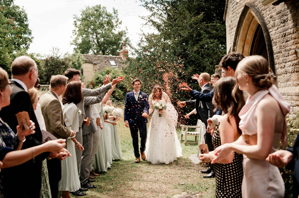 confetti at the church wedding