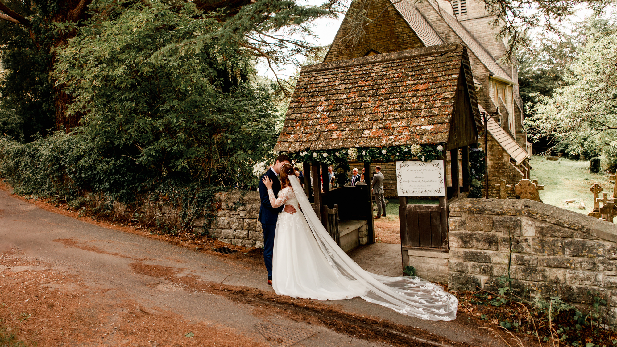 bride and groom church wedding cotswolds