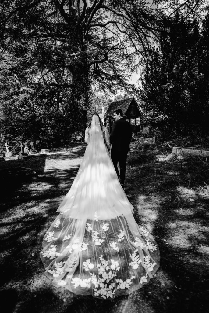 bride with a very long veil